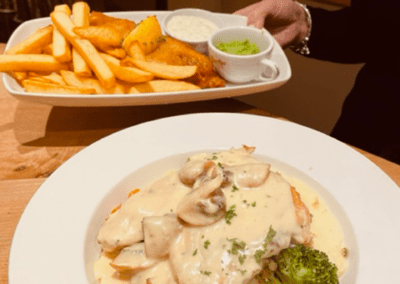 Chicken supreme served with vegetables and mash potatoes The Gate Restaurant Navan