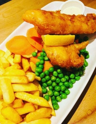 Cod Battered Fish Chips Vegetables Dinner The Gate Restaurant and Cafe Navan Meath