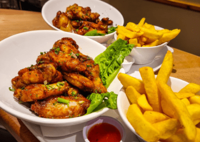 Chicken wings with tangy barbecue sauce and blue cheese dip The Gate Restaurant Navan Meath