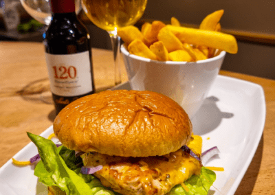 Loaded chicken burger with house fries The Gate Restaurant Navan Meath